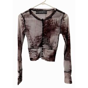 Silence + Noise Y2K Mesh Sheer Top Womens Size S Black Grunge Punk Whimsigoth
